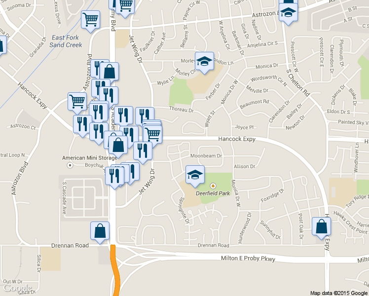 map of restaurants, bars, coffee shops, grocery stores, and more near 3157 Starlight Circle in Colorado Springs
