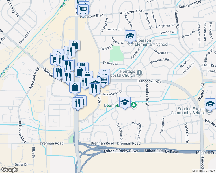 map of restaurants, bars, coffee shops, grocery stores, and more near 3030 Starlight Circle in Colorado Springs