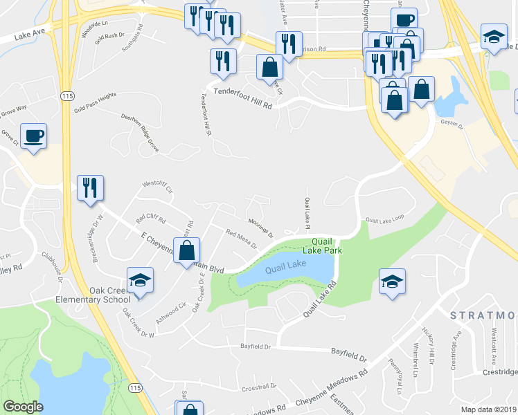 map of restaurants, bars, coffee shops, grocery stores, and more near 3280 Capstan Way in Colorado Springs