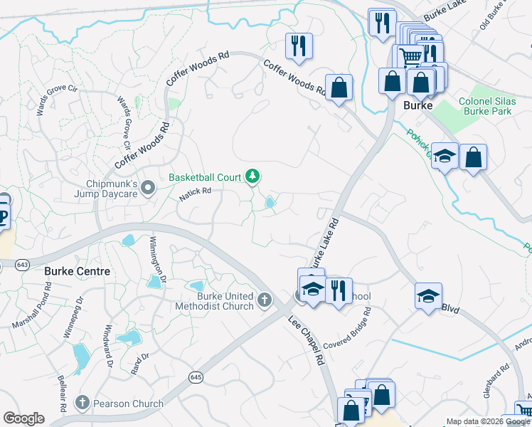 map of restaurants, bars, coffee shops, grocery stores, and more near 6018 Lincolnwood Court in Burke