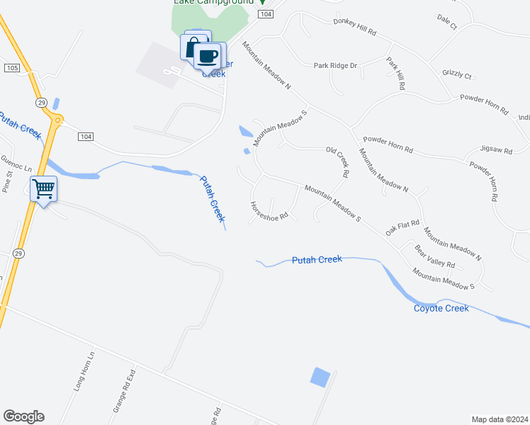 map of restaurants, bars, coffee shops, grocery stores, and more near 18745 Magnolia Court in Hidden Valley Lake