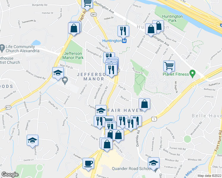map of restaurants, bars, coffee shops, grocery stores, and more near 5932 North Kings Highway in Alexandria