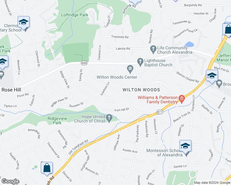 map of restaurants, bars, coffee shops, grocery stores, and more near 3803 Pine Brook Road in Alexandria