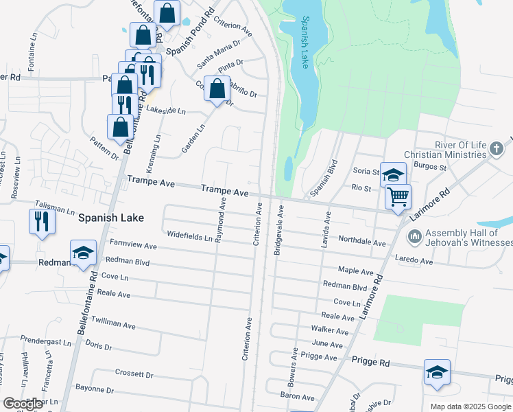 map of restaurants, bars, coffee shops, grocery stores, and more near 1370 Trampe Avenue in St. Louis