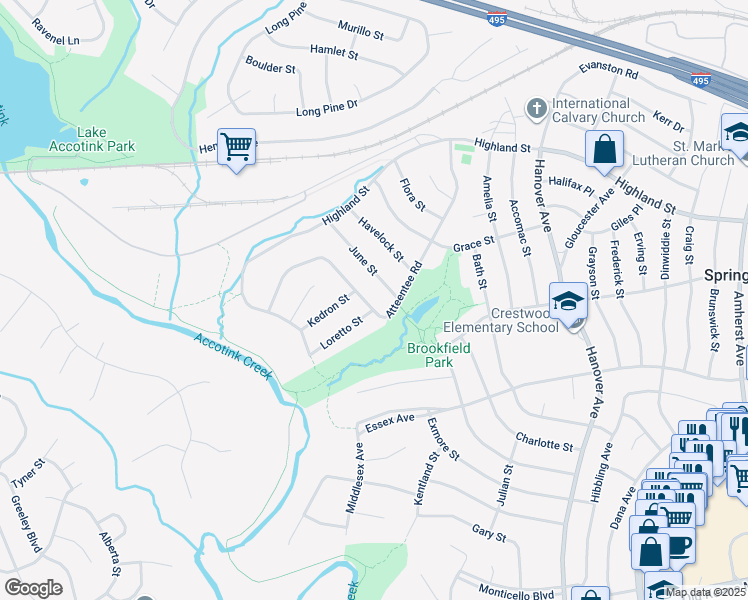map of restaurants, bars, coffee shops, grocery stores, and more near 5918 Atteentee Road in Springfield