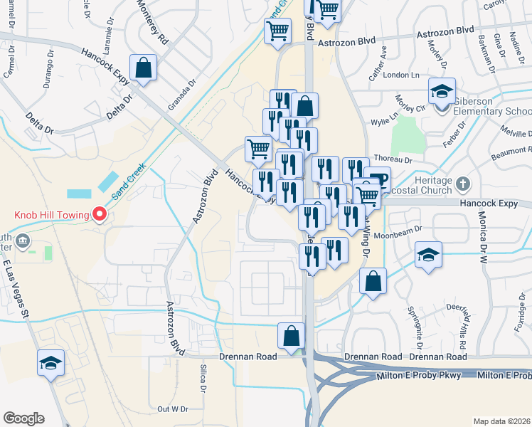 map of restaurants, bars, coffee shops, grocery stores, and more near 3012 S Academy Blvd in Colorado Springs