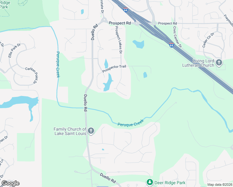 map of restaurants, bars, coffee shops, grocery stores, and more near 1543 Prospect Lakes Drive in Wentzville