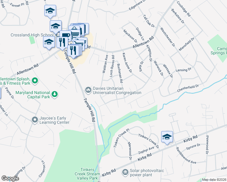 map of restaurants, bars, coffee shops, grocery stores, and more near 7201 Loch Raven Road in Temple Hills