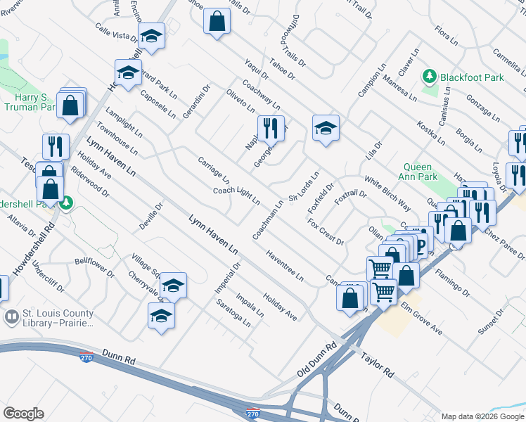map of restaurants, bars, coffee shops, grocery stores, and more near 7384 Cartwheel Lane in Hazelwood