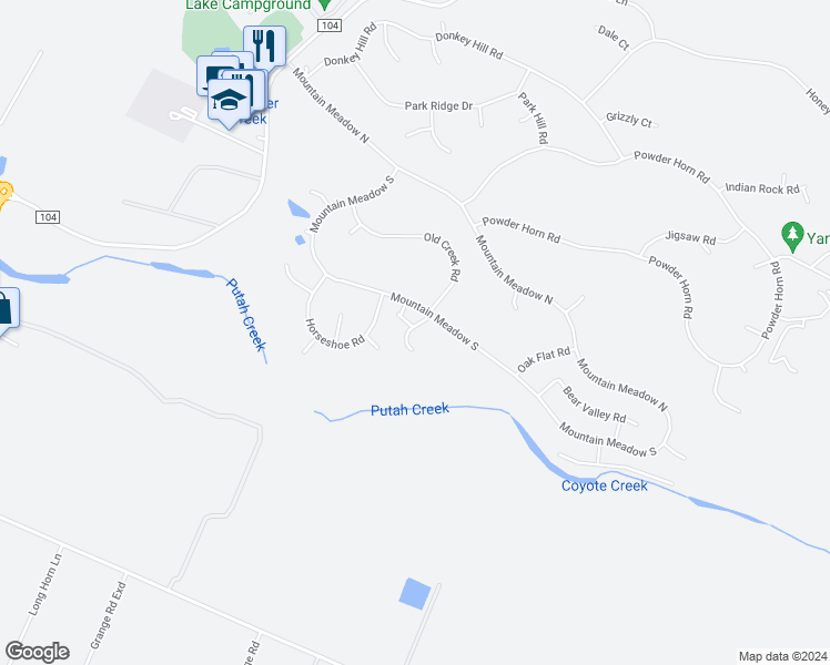 map of restaurants, bars, coffee shops, grocery stores, and more near 19668 Old Creek Road in Hidden Valley Lake