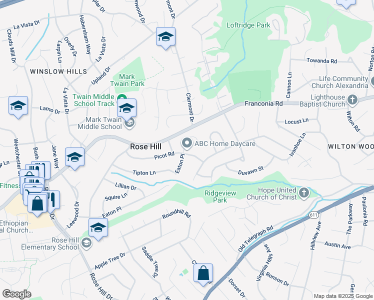 map of restaurants, bars, coffee shops, grocery stores, and more near 4411 Eaton Place in Alexandria