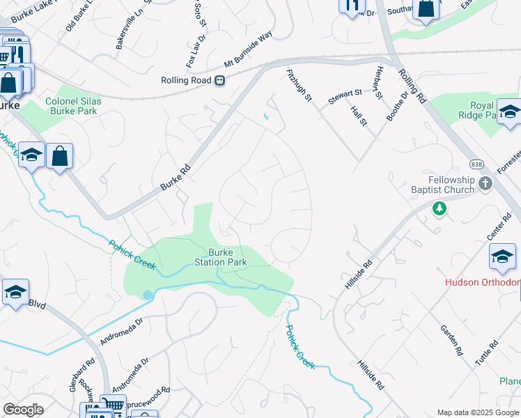 map of restaurants, bars, coffee shops, grocery stores, and more near 6015 Carrindale Court in Burke