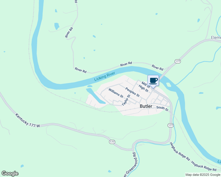 map of restaurants, bars, coffee shops, grocery stores, and more near 100 Williams Street in Butler