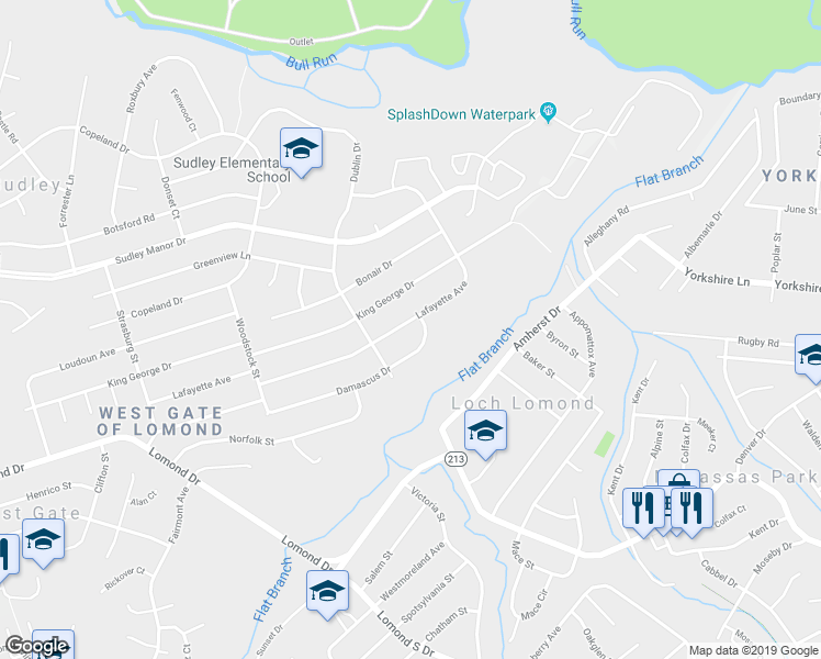 map of restaurants, bars, coffee shops, grocery stores, and more near 9441 Lafayette Avenue in Manassas