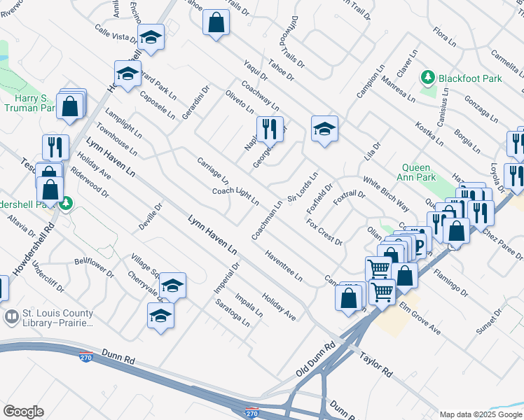 map of restaurants, bars, coffee shops, grocery stores, and more near 7384 Cartwheel Lane in Hazelwood