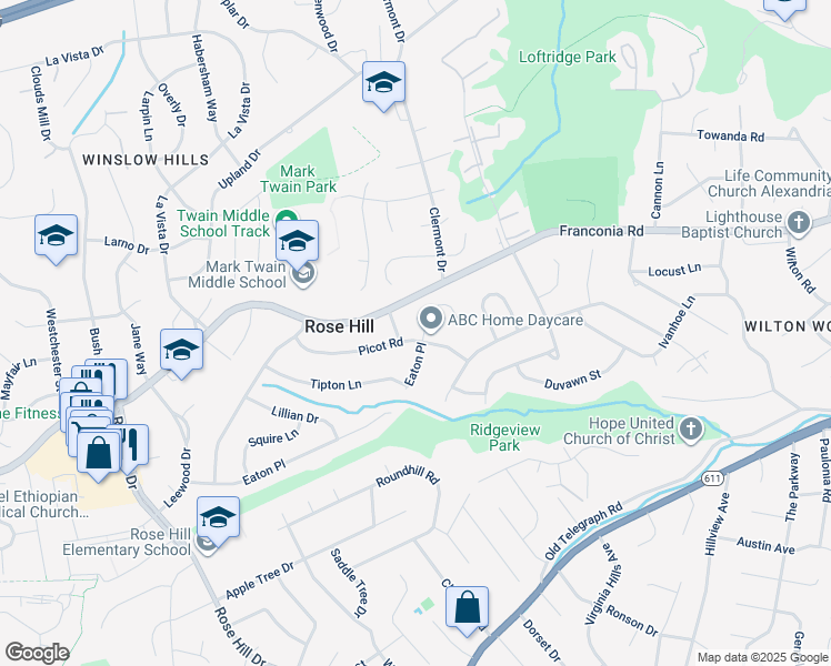 map of restaurants, bars, coffee shops, grocery stores, and more near 4500 Picot Road in Alexandria