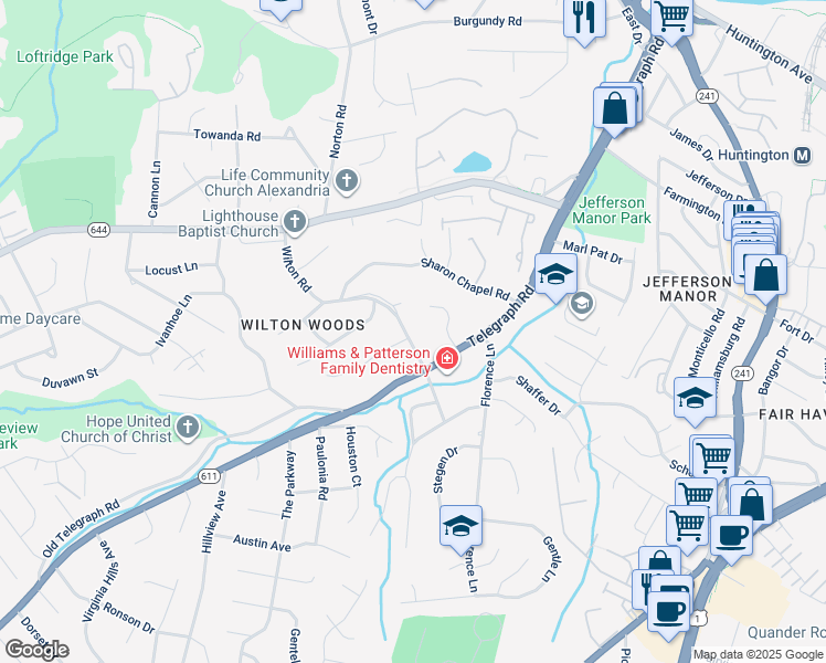 map of restaurants, bars, coffee shops, grocery stores, and more near 5963 Wilton Road in Alexandria