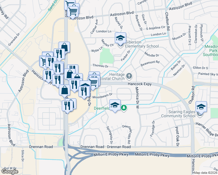 map of restaurants, bars, coffee shops, grocery stores, and more near 3163 Starlight Circle in Colorado Springs
