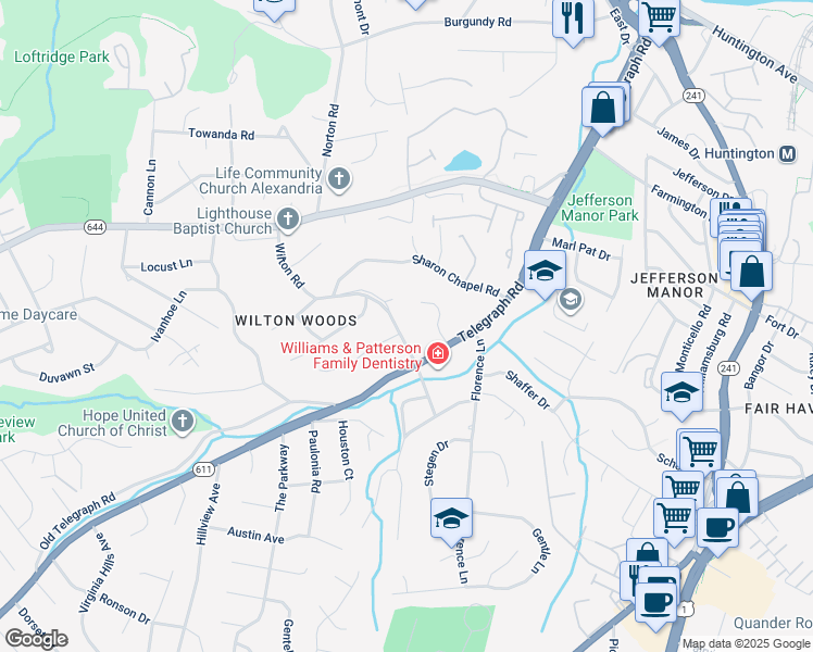 map of restaurants, bars, coffee shops, grocery stores, and more near 5963 Wilton Road in Alexandria