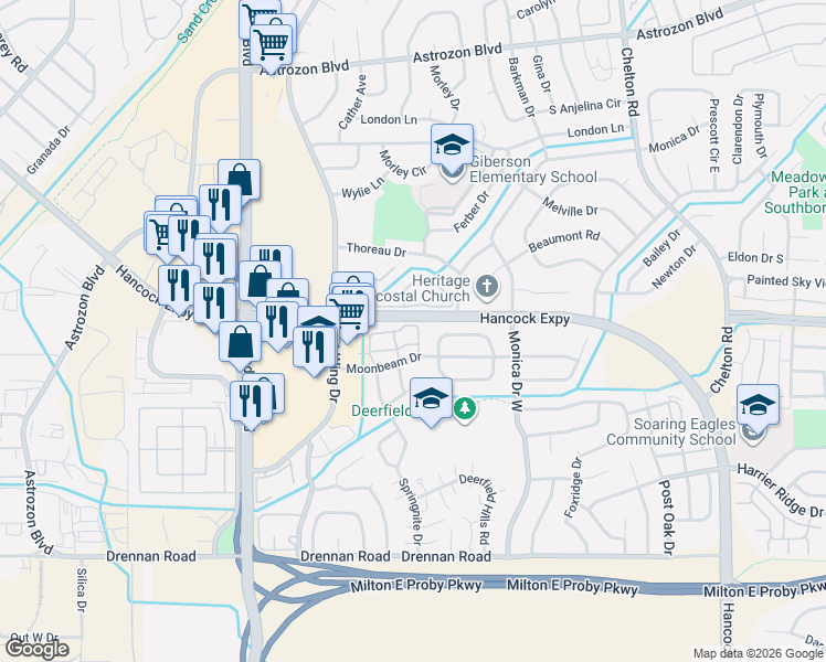 map of restaurants, bars, coffee shops, grocery stores, and more near 3157 Starlight Circle in Colorado Springs
