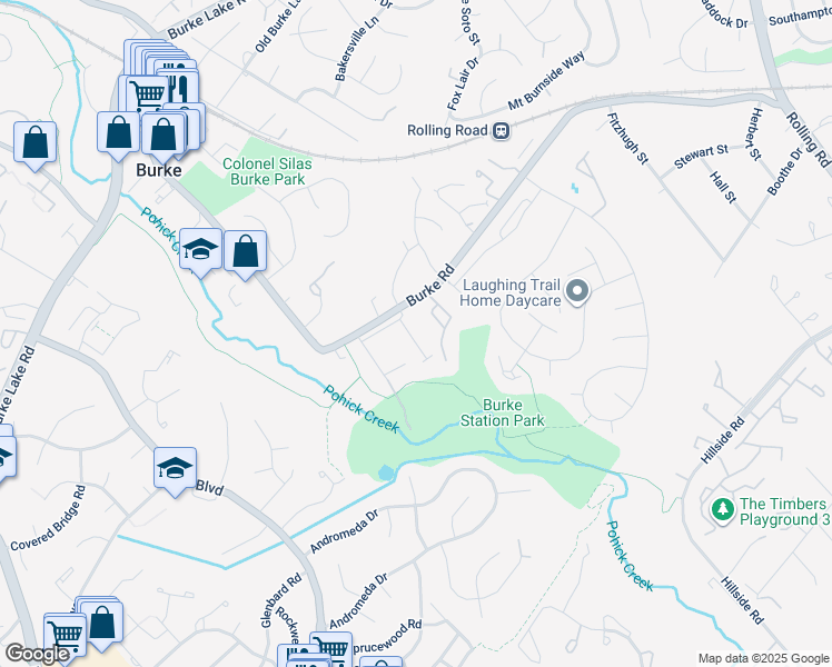 map of restaurants, bars, coffee shops, grocery stores, and more near 6014 Ticonderoga Court in Burke