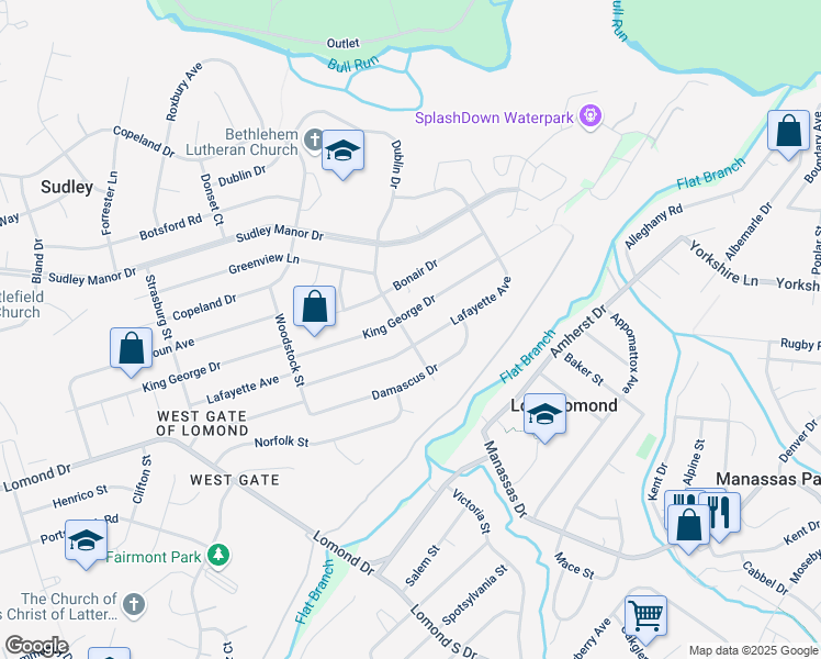 map of restaurants, bars, coffee shops, grocery stores, and more near 7707 Dublin Drive in Manassas