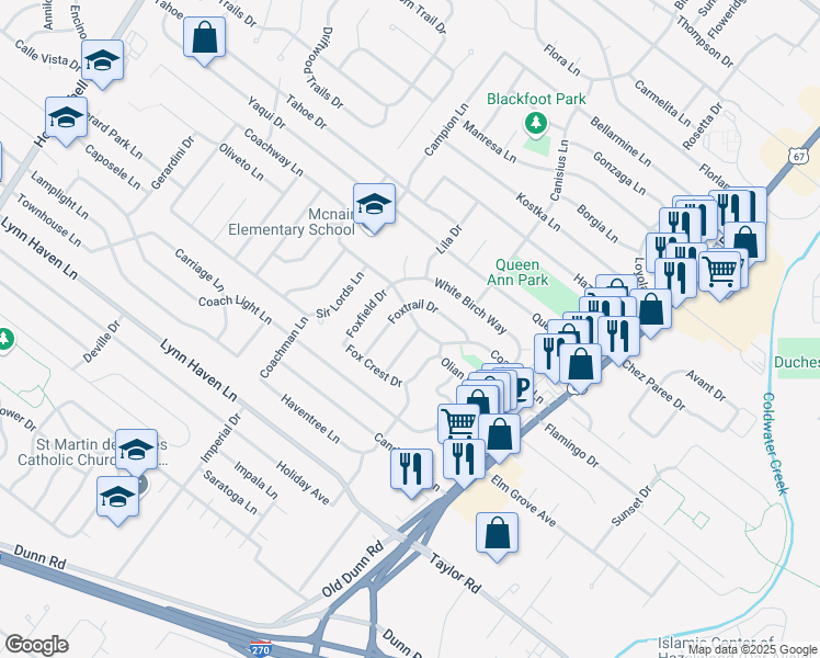 map of restaurants, bars, coffee shops, grocery stores, and more near 7435 Foxtrot Drive in Hazelwood