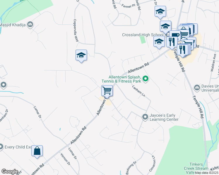 map of restaurants, bars, coffee shops, grocery stores, and more near 7407 Allentown Road in Fort Washington