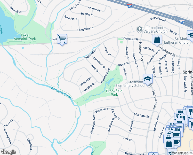 map of restaurants, bars, coffee shops, grocery stores, and more near 5920 Atteentee Road in Springfield