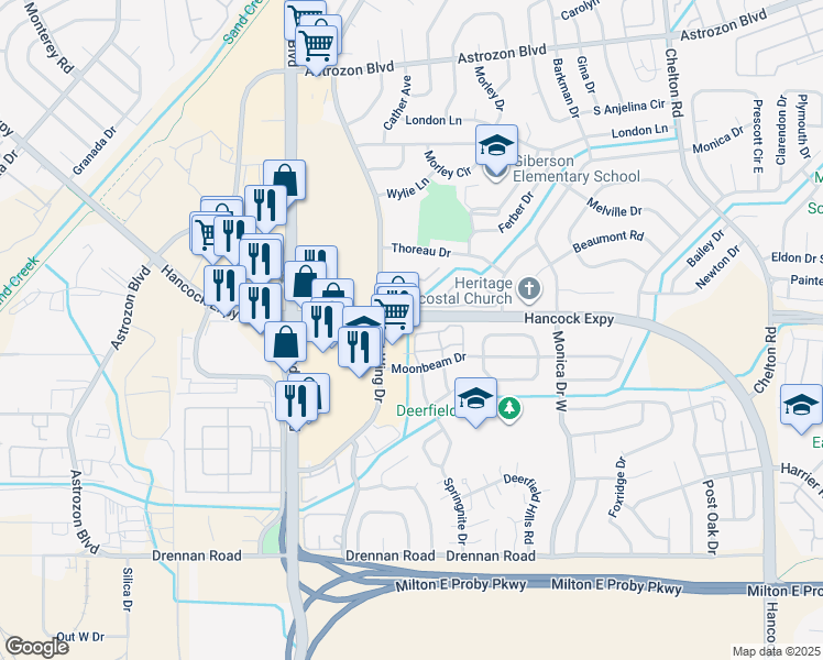 map of restaurants, bars, coffee shops, grocery stores, and more near 3050 Starlight Circle in Colorado Springs