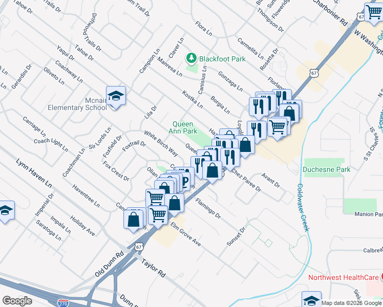 map of restaurants, bars, coffee shops, grocery stores, and more near 24 Queen Ann Drive in Hazelwood
