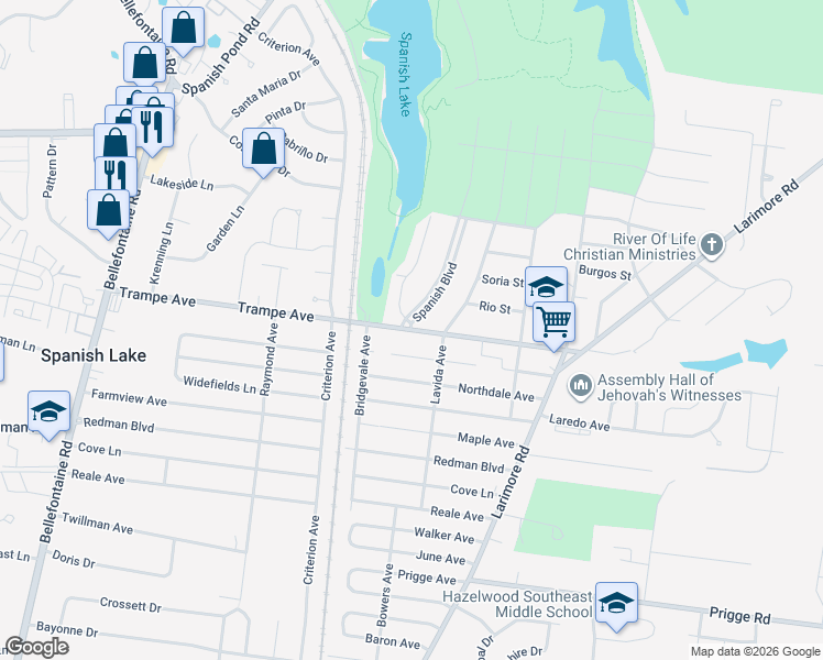 map of restaurants, bars, coffee shops, grocery stores, and more near 1226 Trampe Avenue in St. Louis