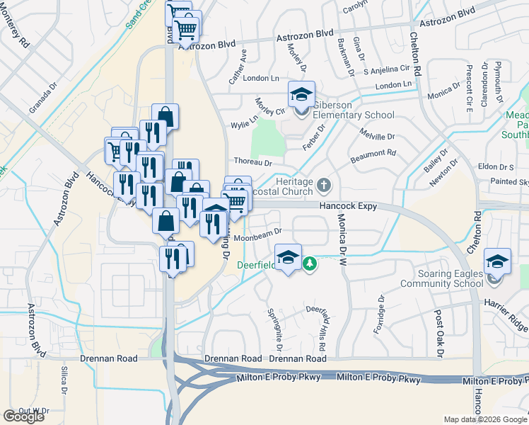 map of restaurants, bars, coffee shops, grocery stores, and more near 3030 Starlight Circle in Colorado Springs