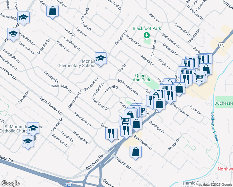 map of restaurants, bars, coffee shops, grocery stores, and more near 7435 Foxtrot Drive in Hazelwood