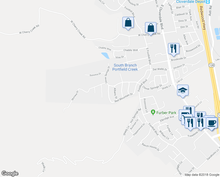 map of restaurants, bars, coffee shops, grocery stores, and more near 286 Red Mountain Drive in Cloverdale