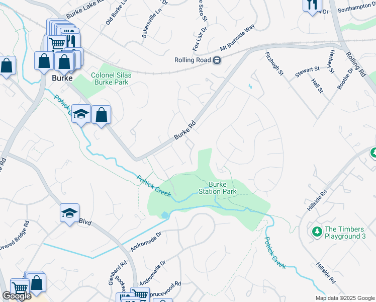 map of restaurants, bars, coffee shops, grocery stores, and more near 6042 Bonnie Bern Court in Burke