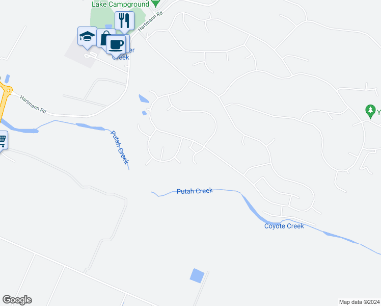 map of restaurants, bars, coffee shops, grocery stores, and more near 19675 Old Creek Road in Hidden Valley Lake