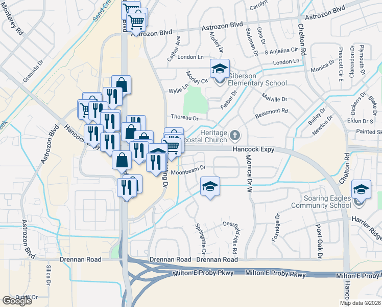 map of restaurants, bars, coffee shops, grocery stores, and more near 3008 Starlight Circle in Colorado Springs