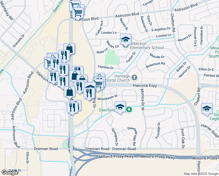 map of restaurants, bars, coffee shops, grocery stores, and more near 3008 Starlight Circle in Colorado Springs