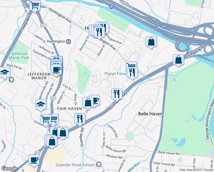 map of restaurants, bars, coffee shops, grocery stores, and more near 5902 Mt Eagle Dr in Alexandria