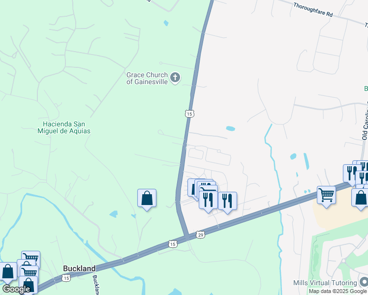 map of restaurants, bars, coffee shops, grocery stores, and more near 7692 James Madison Highway in Gainesville