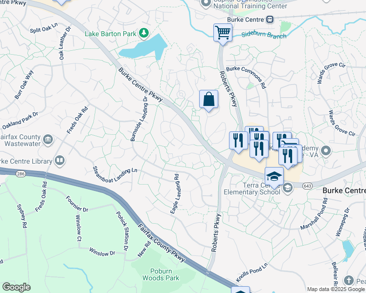 map of restaurants, bars, coffee shops, grocery stores, and more near 5990 Powell's Landing Road in Burke