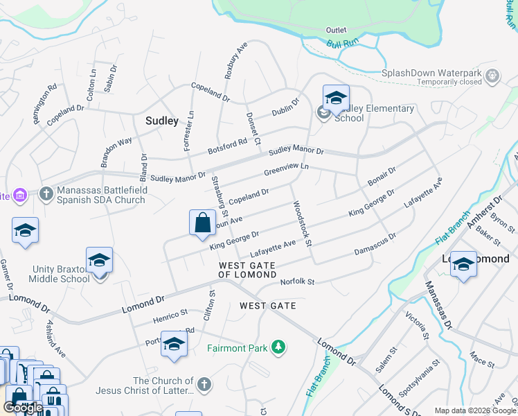 map of restaurants, bars, coffee shops, grocery stores, and more near 9716 Loudoun Avenue in Manassas
