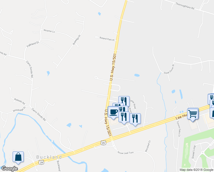 map of restaurants, bars, coffee shops, grocery stores, and more near 7712 James Madison Highway in Gainesville