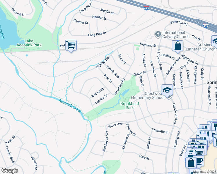 map of restaurants, bars, coffee shops, grocery stores, and more near 5922 Atteentee Road in Springfield