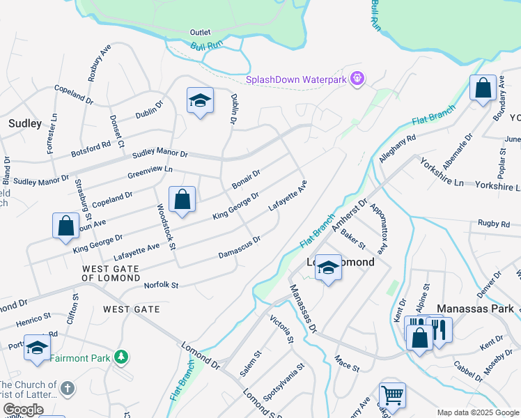 map of restaurants, bars, coffee shops, grocery stores, and more near 9444 Lafayette Avenue in Manassas