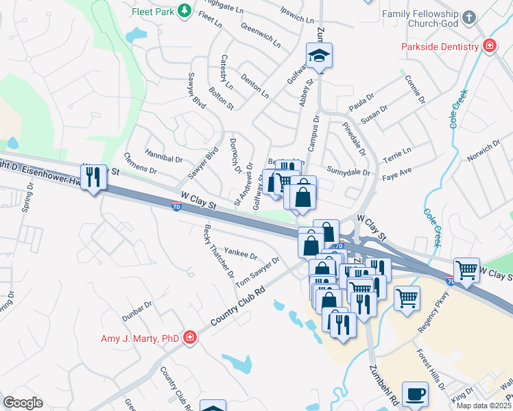 map of restaurants, bars, coffee shops, grocery stores, and more near 2063 Golfway Street in Saint Charles