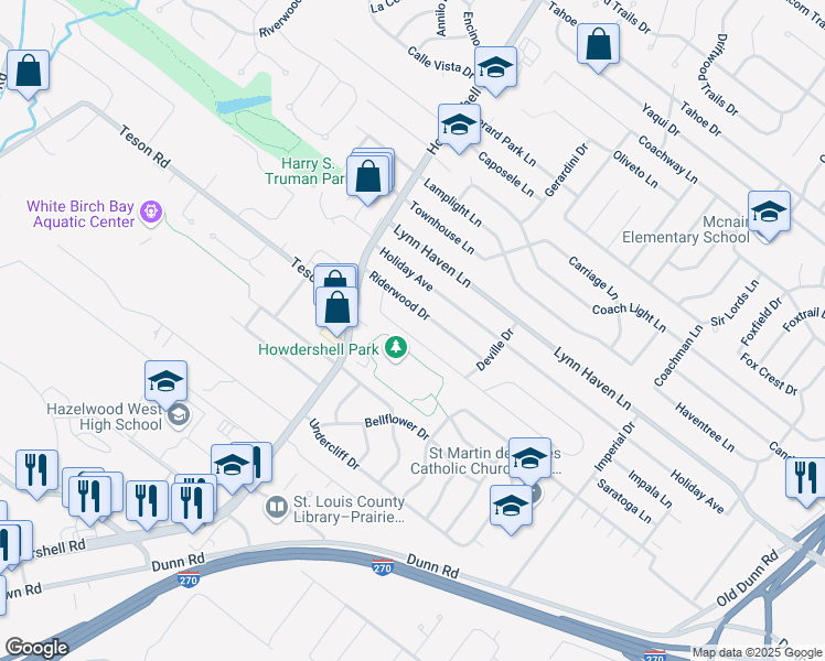 map of restaurants, bars, coffee shops, grocery stores, and more near 833 Teson Road in Hazelwood