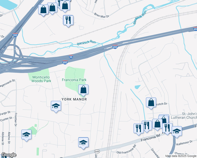 map of restaurants, bars, coffee shops, grocery stores, and more near 6355 Highgrove Park Court in Springfield