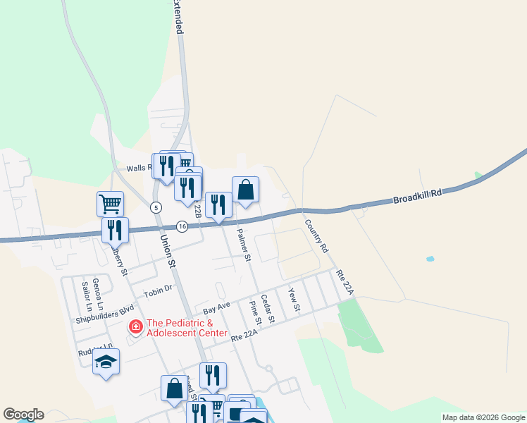 map of restaurants, bars, coffee shops, grocery stores, and more near 24697 Broadkill Road in Milton